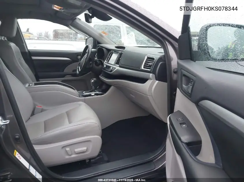 5TDJGRFH0KS078344 2019 Toyota Highlander Hybrid Xle