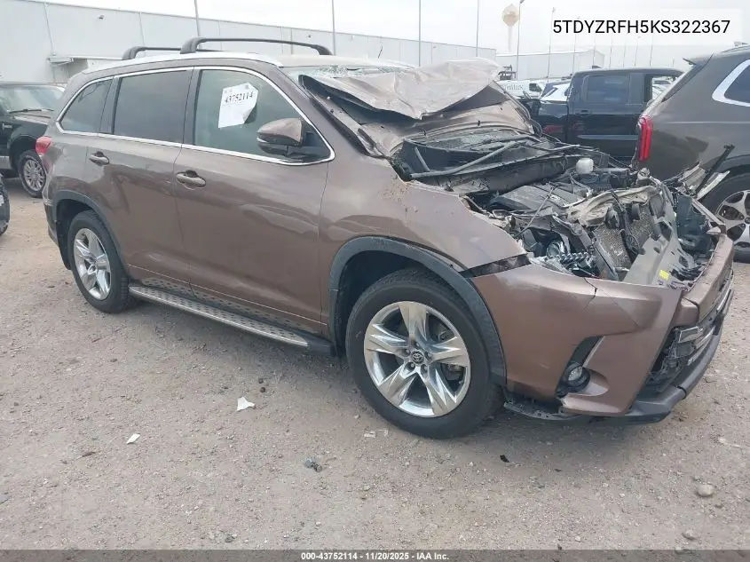 5TDYZRFH5KS322367 2019 Toyota Highlander Limited
