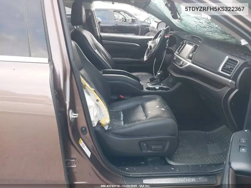 5TDYZRFH5KS322367 2019 Toyota Highlander Limited
