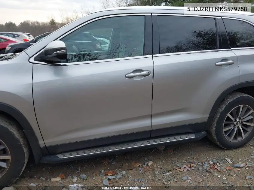 5TDJZRFH9KS579758 2019 Toyota Highlander Xle
