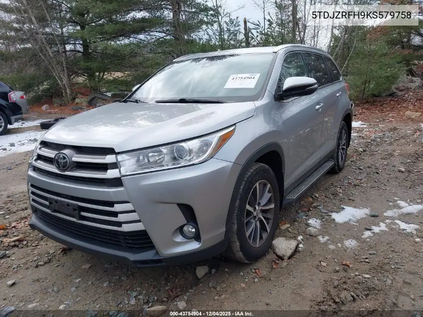 5TDJZRFH9KS579758 2019 Toyota Highlander Xle
