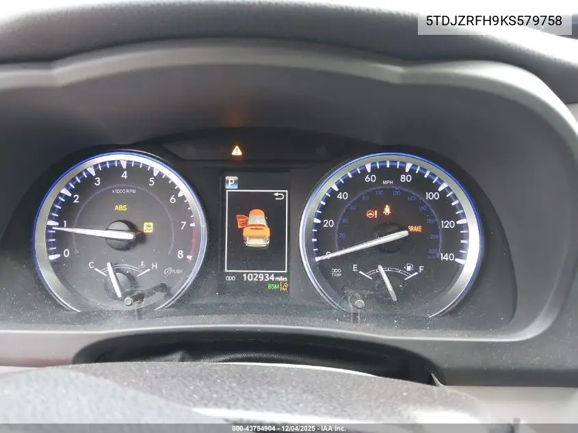 5TDJZRFH9KS579758 2019 Toyota Highlander Xle