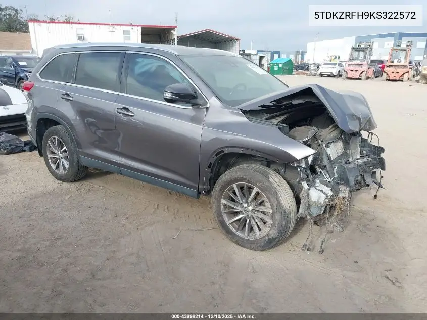 5TDKZRFH9KS322572 2019 Toyota Highlander Xle