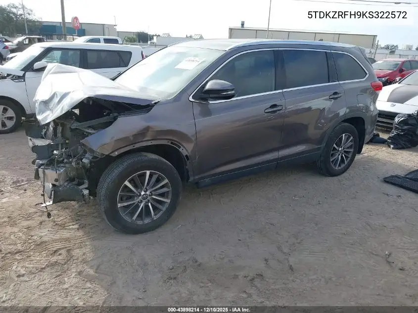 5TDKZRFH9KS322572 2019 Toyota Highlander Xle
