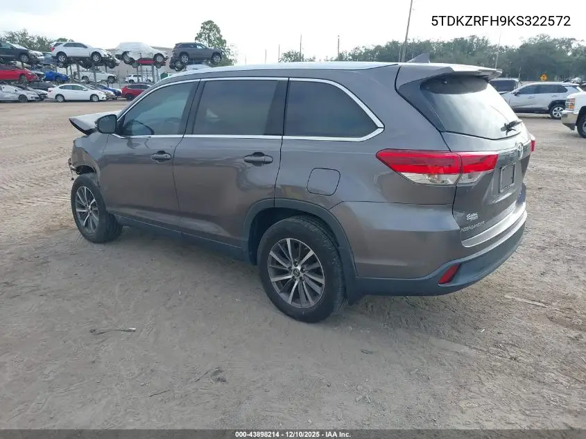 5TDKZRFH9KS322572 2019 Toyota Highlander Xle