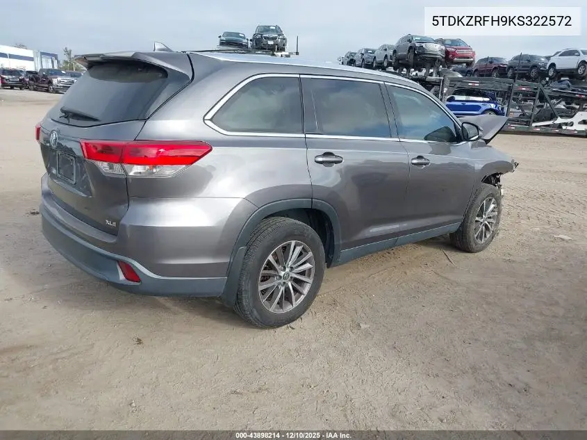 5TDKZRFH9KS322572 2019 Toyota Highlander Xle
