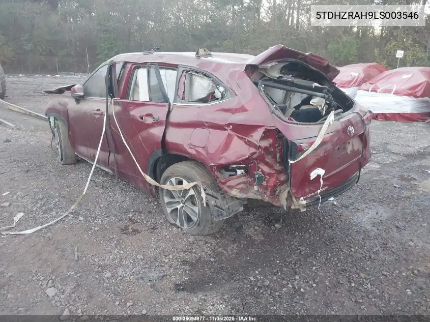 5TDHZRAH9LS003546 2020 Toyota Highlander Xle