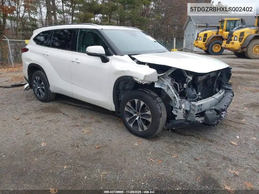 5TDGZRBHXLS002402 2020 Toyota Highlander Xle