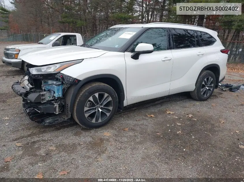 5TDGZRBHXLS002402 2020 Toyota Highlander Xle