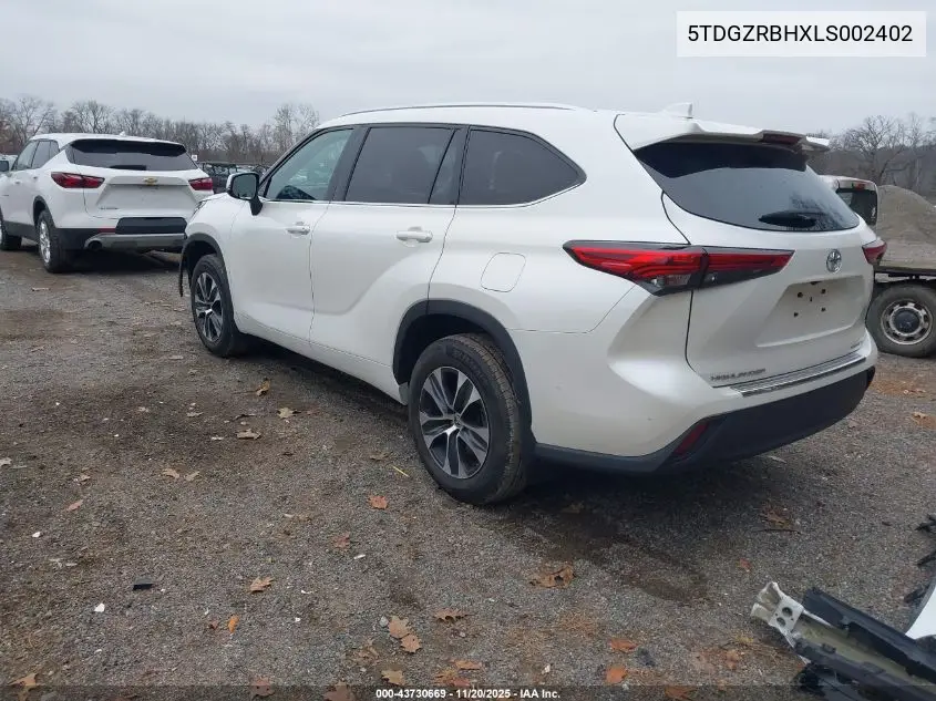 5TDGZRBHXLS002402 2020 Toyota Highlander Xle