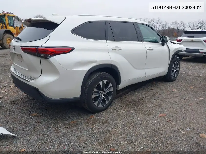 5TDGZRBHXLS002402 2020 Toyota Highlander Xle