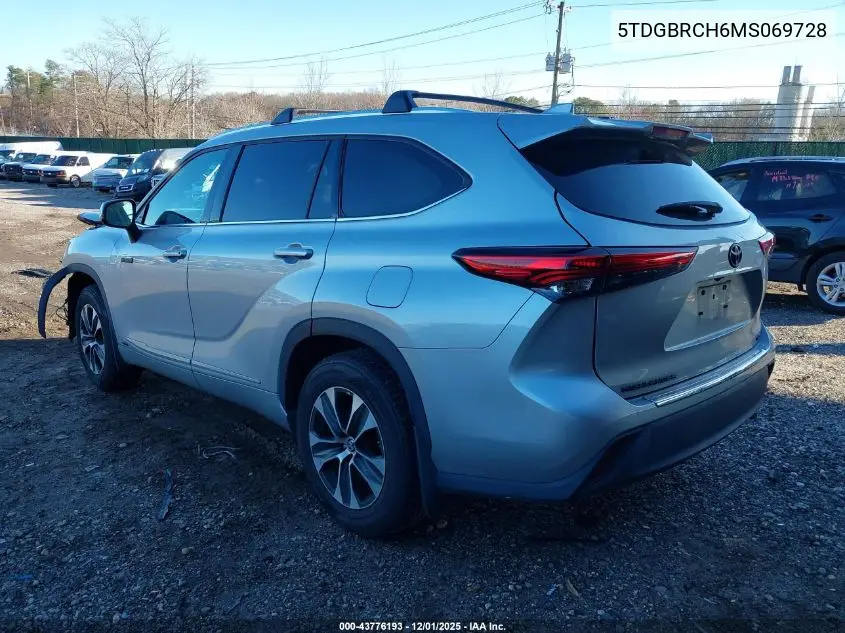 5TDGBRCH6MS069728 2021 Toyota Highlander Hybrid Xle