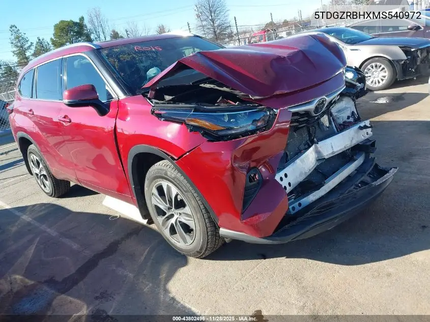 5TDGZRBHXMS540972 2021 Toyota Highlander Xle