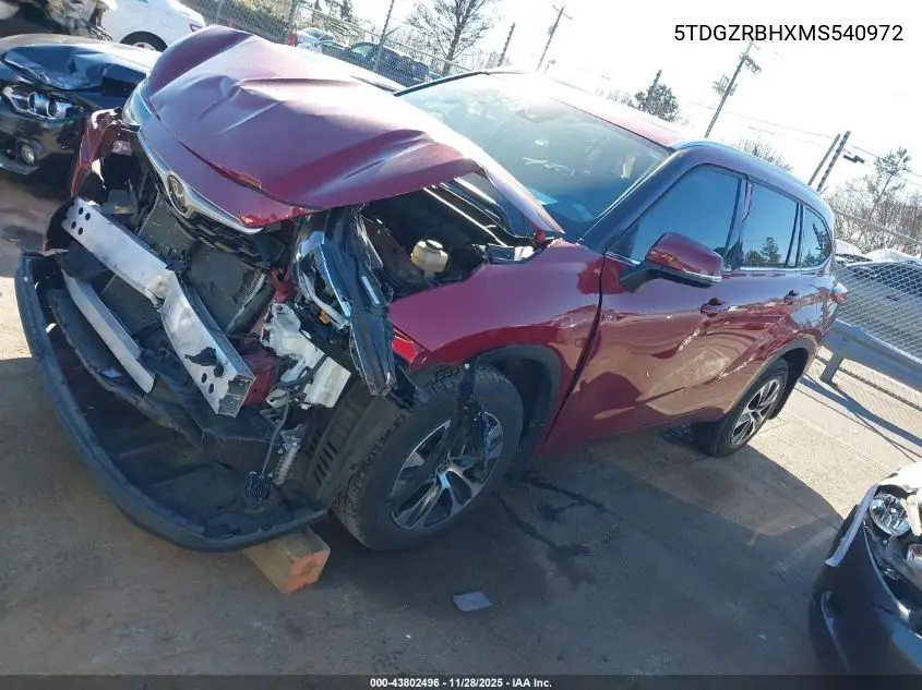 5TDGZRBHXMS540972 2021 Toyota Highlander Xle