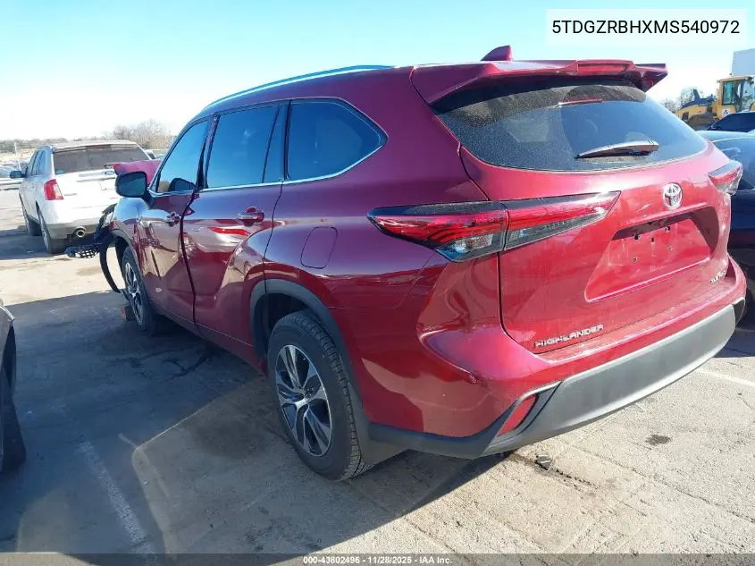 5TDGZRBHXMS540972 2021 Toyota Highlander Xle
