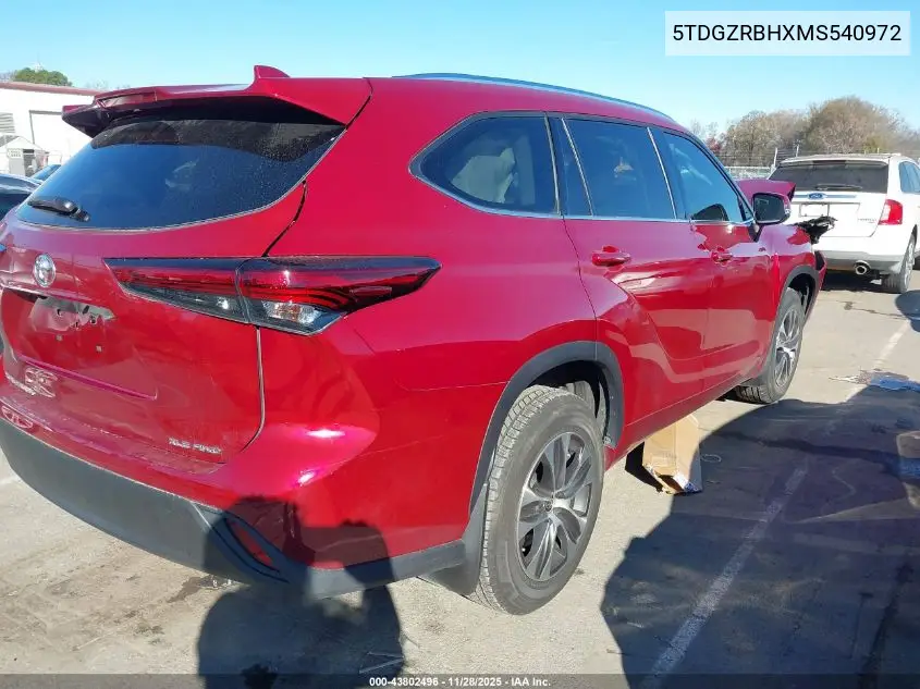 5TDGZRBHXMS540972 2021 Toyota Highlander Xle