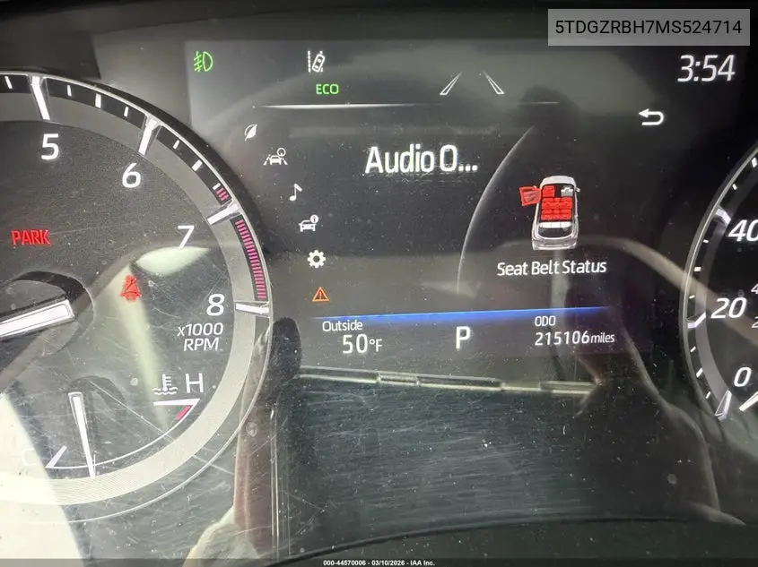 5TDGZRBH7MS524714 2021 Toyota Highlander Xle