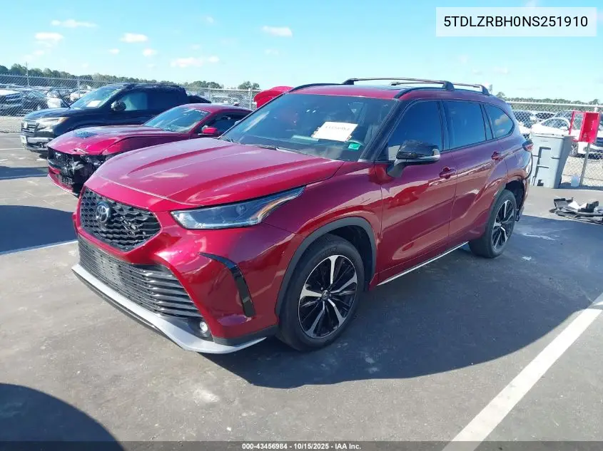 5TDLZRBH0NS251910 2022 Toyota Highlander Xse