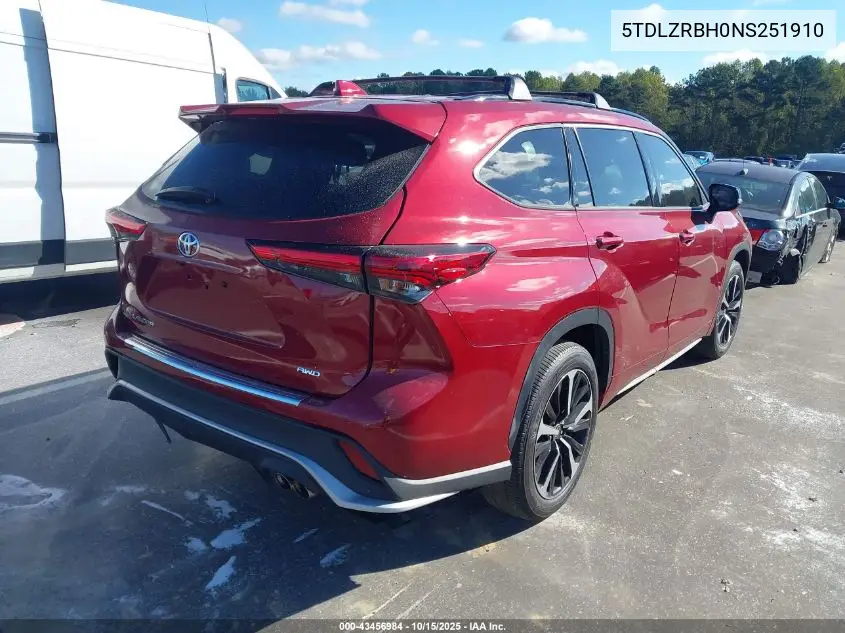 5TDLZRBH0NS251910 2022 Toyota Highlander Xse
