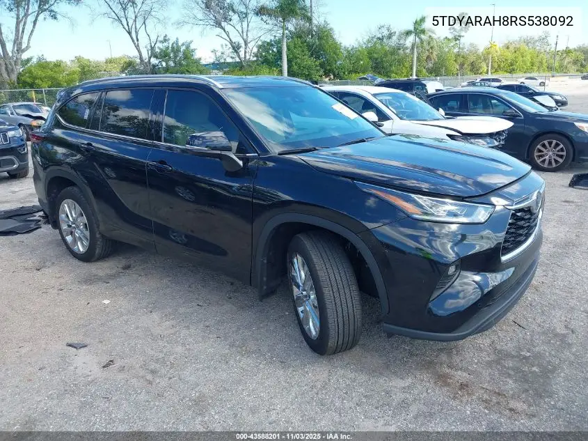 5TDYARAH8RS538092 2024 Toyota Highlander Hybrid Limited