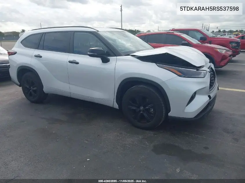 5TDKARAH5RS537598 2024 Toyota Highlander Hybrid Xle Nightshade