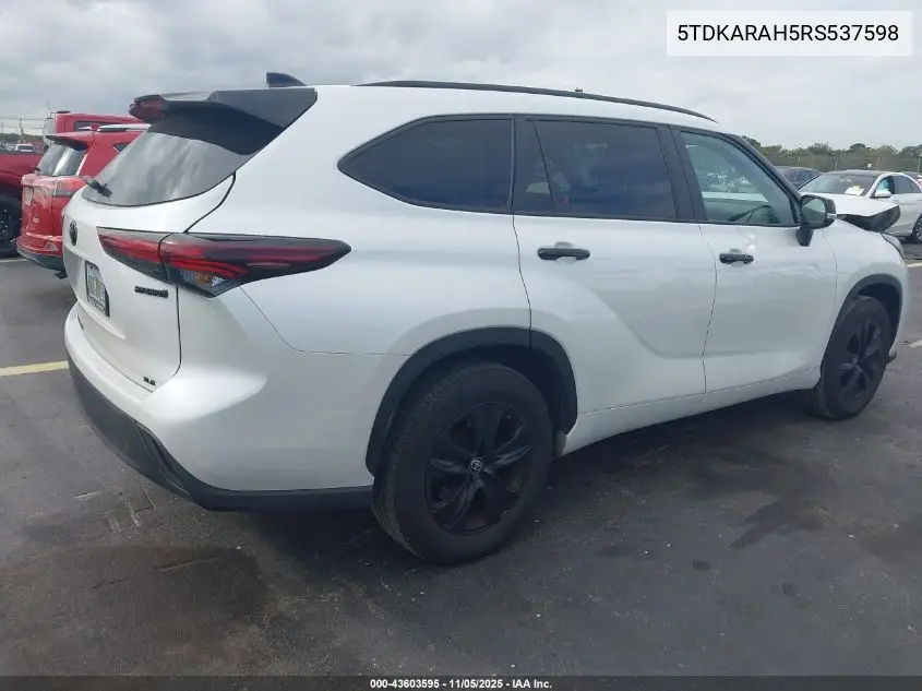 5TDKARAH5RS537598 2024 Toyota Highlander Hybrid Xle Nightshade