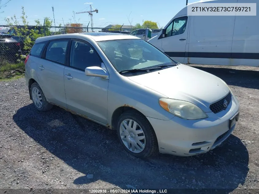 2003 Toyota Matrix Xrs VIN: 2T1KY32E73C759721 Lot: 12002938