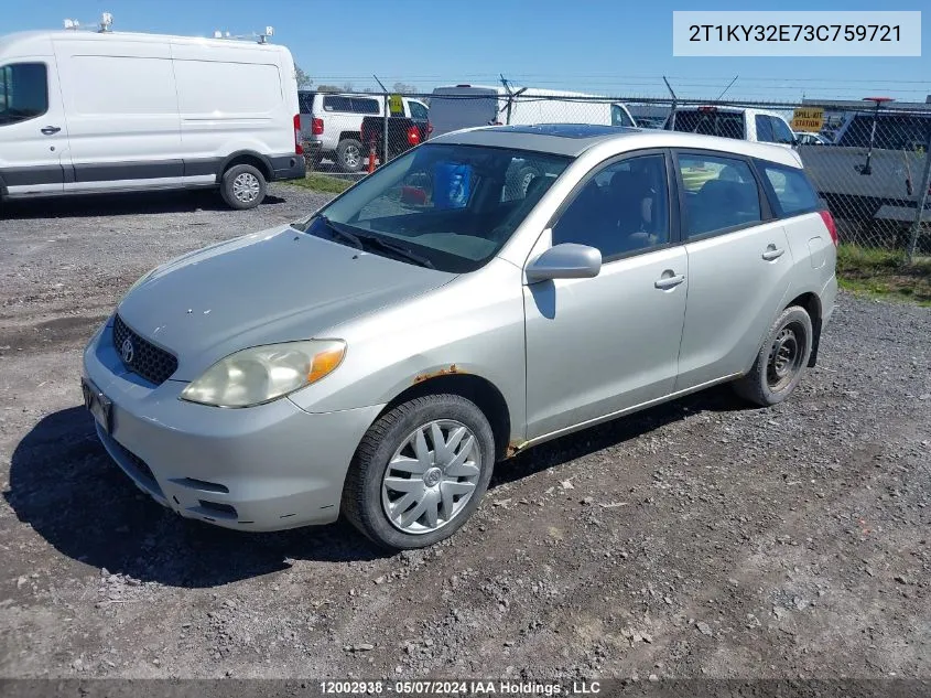 2003 Toyota Matrix Xrs VIN: 2T1KY32E73C759721 Lot: 12002938