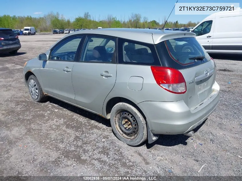 2003 Toyota Matrix Xrs VIN: 2T1KY32E73C759721 Lot: 12002938