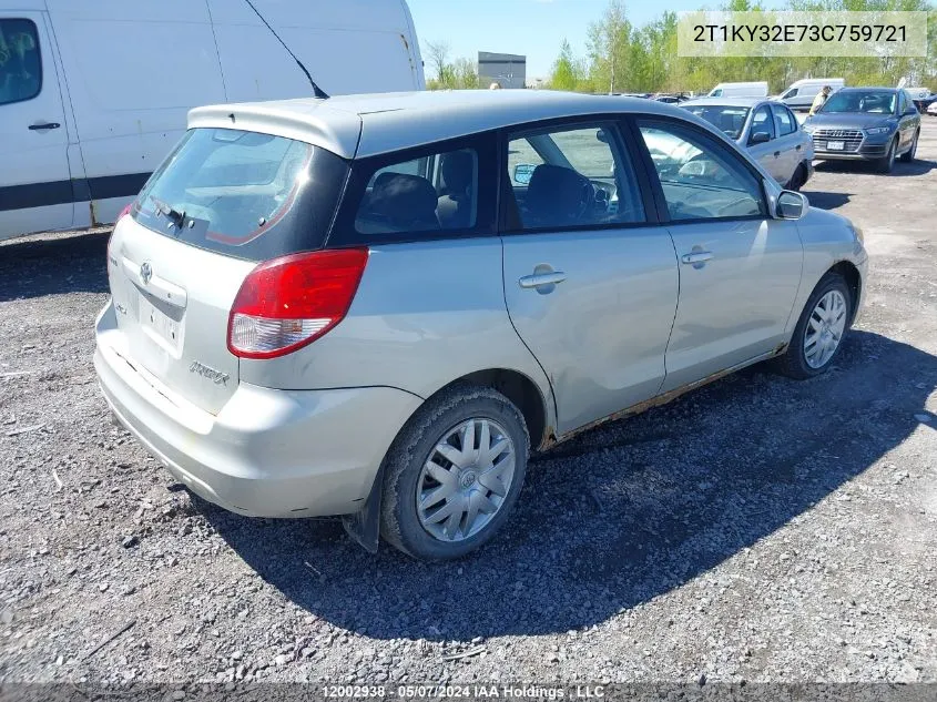 2003 Toyota Matrix Xrs VIN: 2T1KY32E73C759721 Lot: 12002938