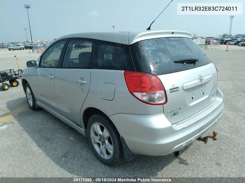 2003 Toyota Matrix VIN: 2T1LR32E83C724011 Lot: 20171088