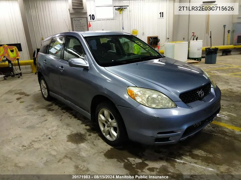 2003 Toyota Matrix Xr VIN: 2T1LR32E03C715626 Lot: 20171983