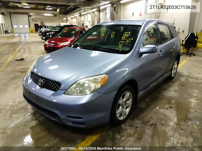 2003 Toyota Matrix Xr VIN: 2T1LR32E03C715626 Lot: 20171983