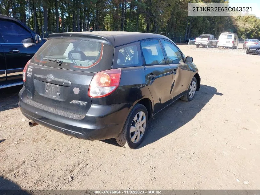 2003 Toyota Matrix Std/Xr VIN: 2T1KR32E63C043521 Lot: 37876054