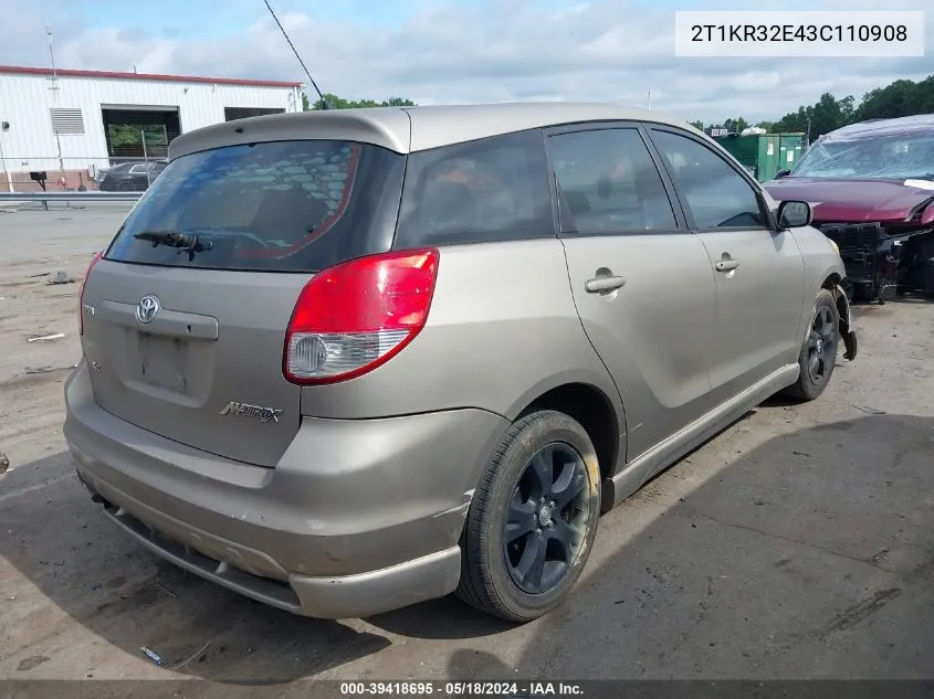 2003 Toyota Matrix Xr VIN: 2T1KR32E43C110908 Lot: 39418695