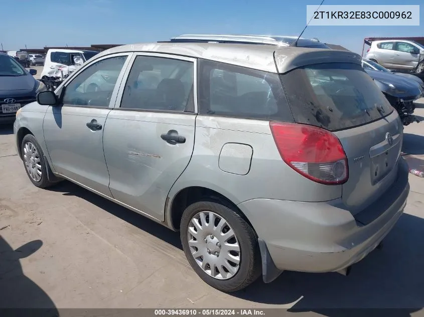 2003 Toyota Matrix Standard VIN: 2T1KR32E83C000962 Lot: 39436910