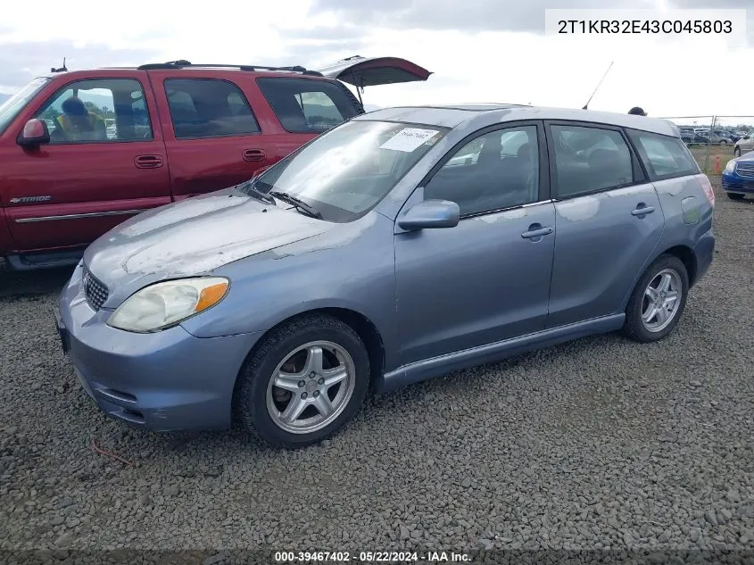 2003 Toyota Matrix Xr VIN: 2T1KR32E43C045803 Lot: 39467402