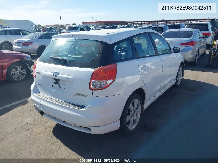 2003 Toyota Matrix Xr VIN: 2T1KR32E93C042511 Lot: 39513692