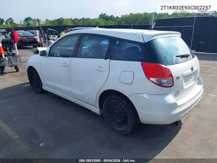 2003 Toyota Matrix Xr VIN: 2T1KR32E93C007757 Lot: 39533950