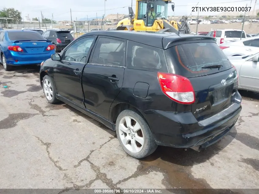 2003 Toyota Matrix Xrs VIN: 2T1KY38E93C010037 Lot: 39580796