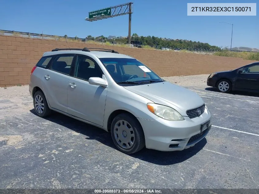 2003 Toyota Matrix Standard VIN: 2T1KR32EX3C150071 Lot: 39588373