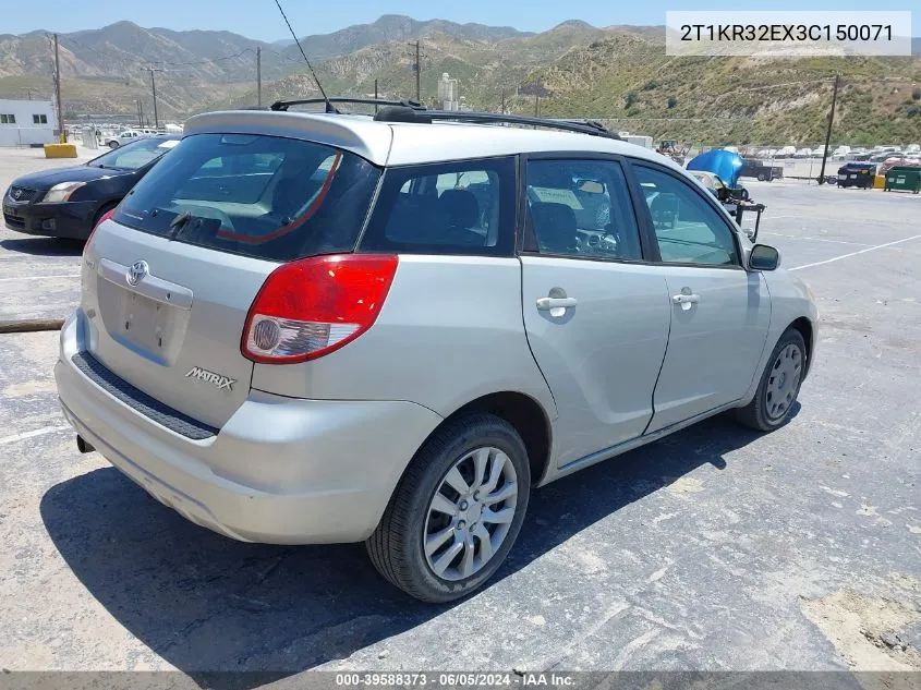 2003 Toyota Matrix Standard VIN: 2T1KR32EX3C150071 Lot: 39588373