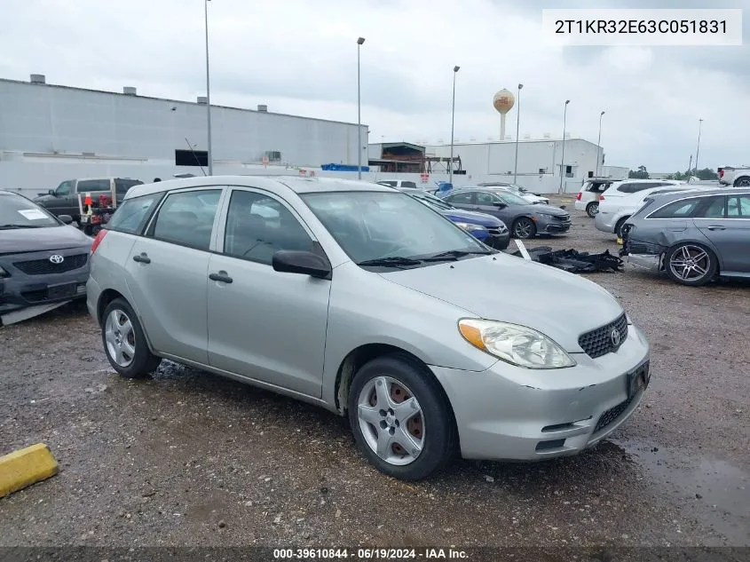 2003 Toyota Matrix Standard VIN: 2T1KR32E63C051831 Lot: 39610844