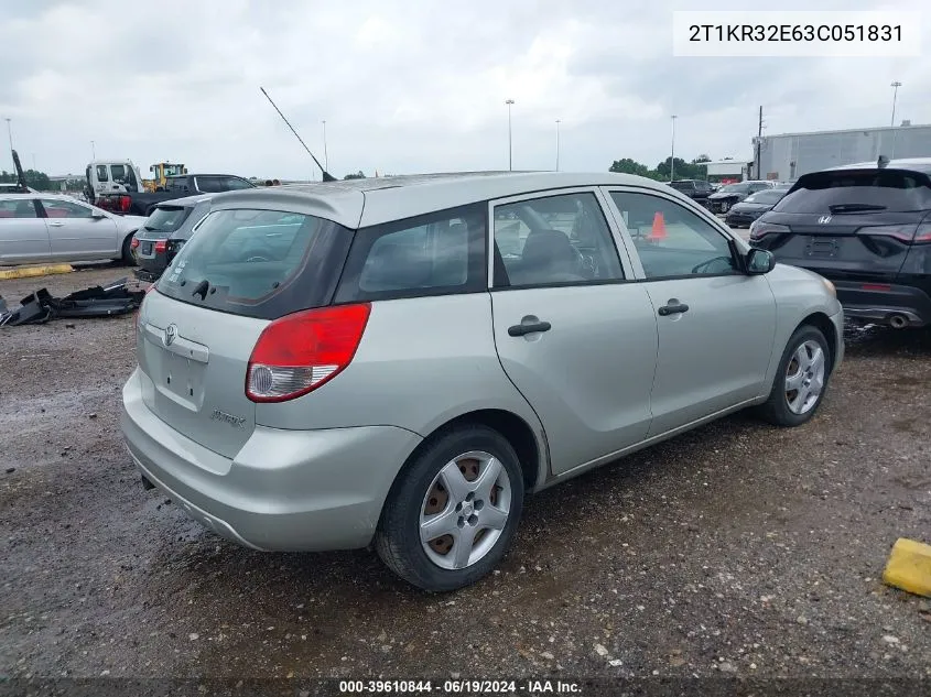 2003 Toyota Matrix Standard VIN: 2T1KR32E63C051831 Lot: 39610844