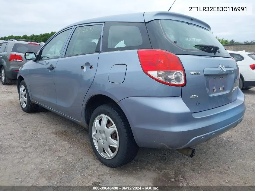 2003 Toyota Matrix Standard VIN: 2T1LR32E83C116991 Lot: 39646490