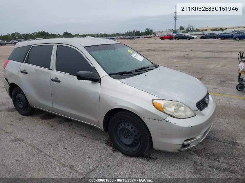 2003 Toyota Matrix Standard VIN: 2T1KR32E83C151946 Lot: 39661830