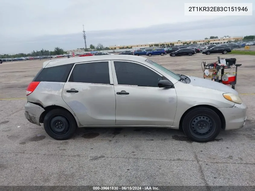 2003 Toyota Matrix Standard VIN: 2T1KR32E83C151946 Lot: 39661830