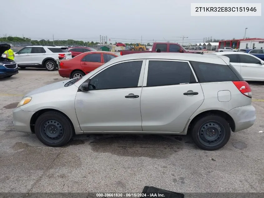 2003 Toyota Matrix Standard VIN: 2T1KR32E83C151946 Lot: 39661830