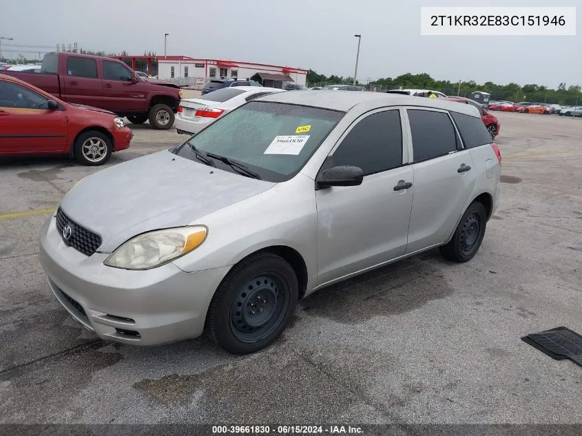 2003 Toyota Matrix Standard VIN: 2T1KR32E83C151946 Lot: 39661830