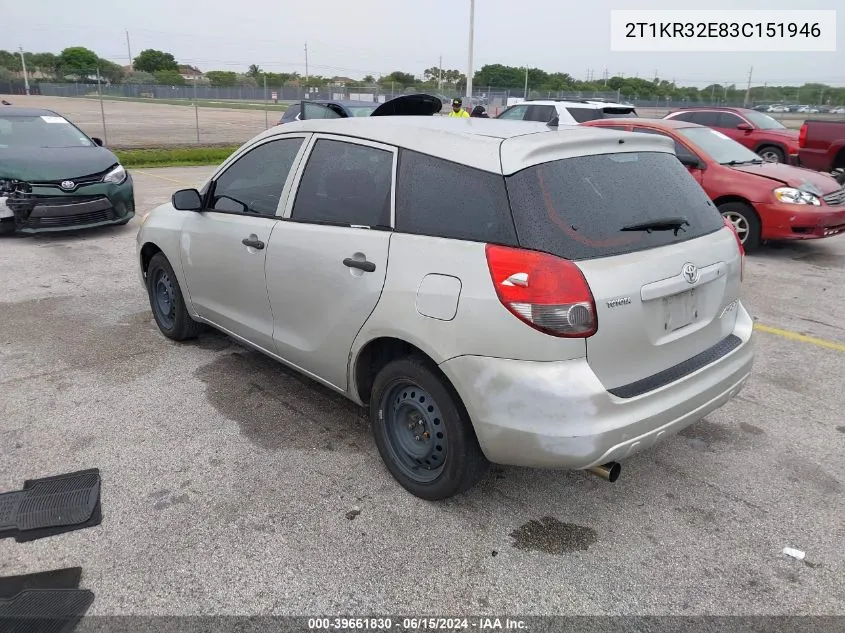 2003 Toyota Matrix Standard VIN: 2T1KR32E83C151946 Lot: 39661830